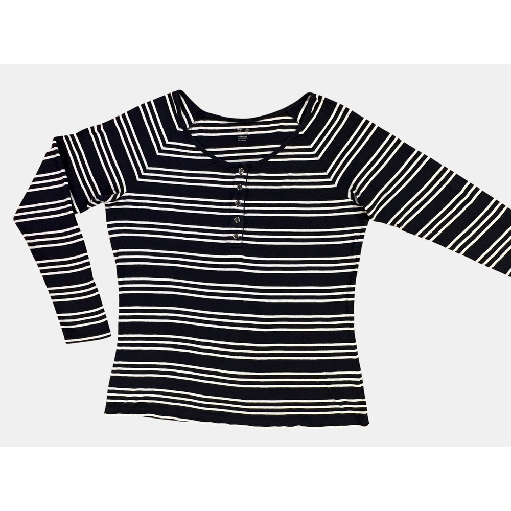 Gap Supersoft Navy Stripe Henley Top Women's XXL Long Sleeve